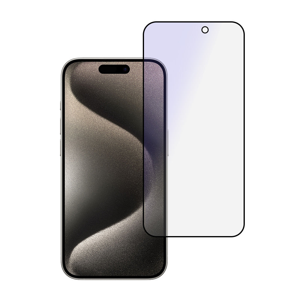 OEM Anti Blue Light Protector de Pantalla para Apple iPhone 16, Vidrio Blindado, Pegamento Completo, Negro