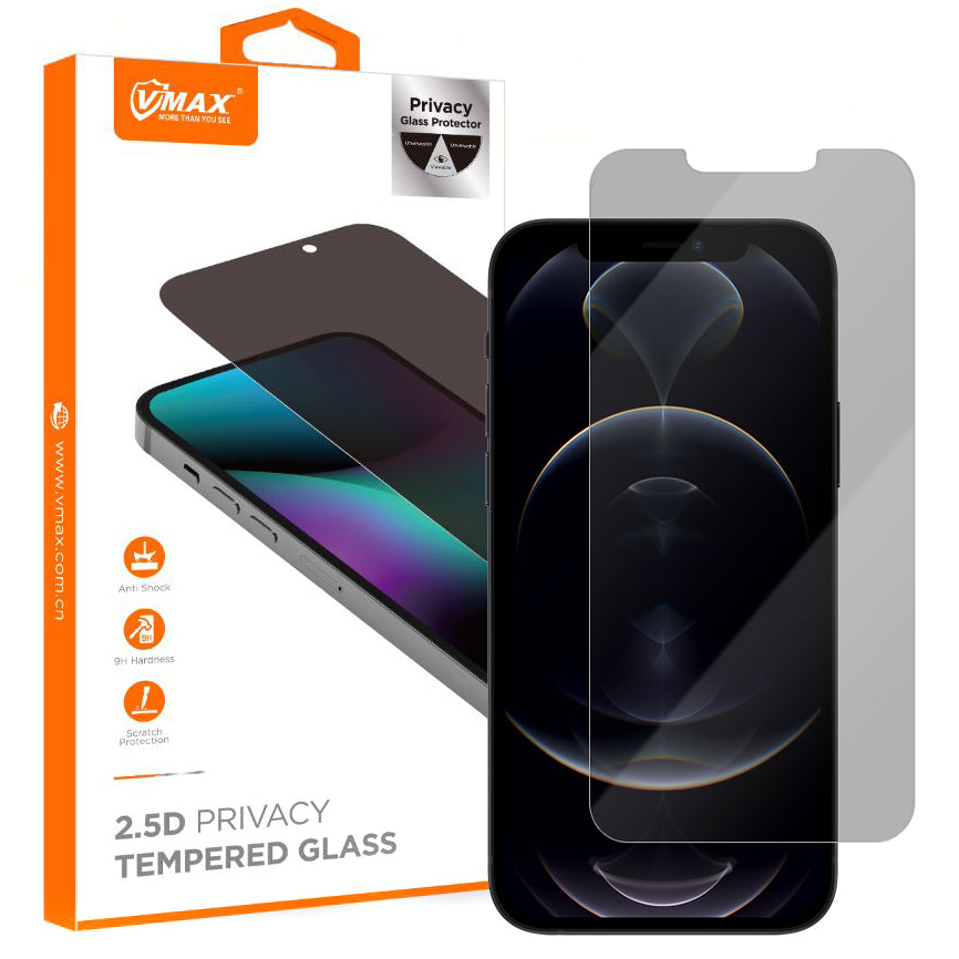 Protector de pantalla Privacy Vmax para Apple iPhone 12 Pro Max, vidrio templado, adhesivo completo, 2.5D