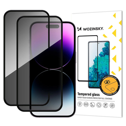 Protector de pantalla Privacy WZK AntiSpy para Apple iPhone 17 / 16 Pro, Cristal Templado, Adhesivo Completo, Juego de 2 piezas