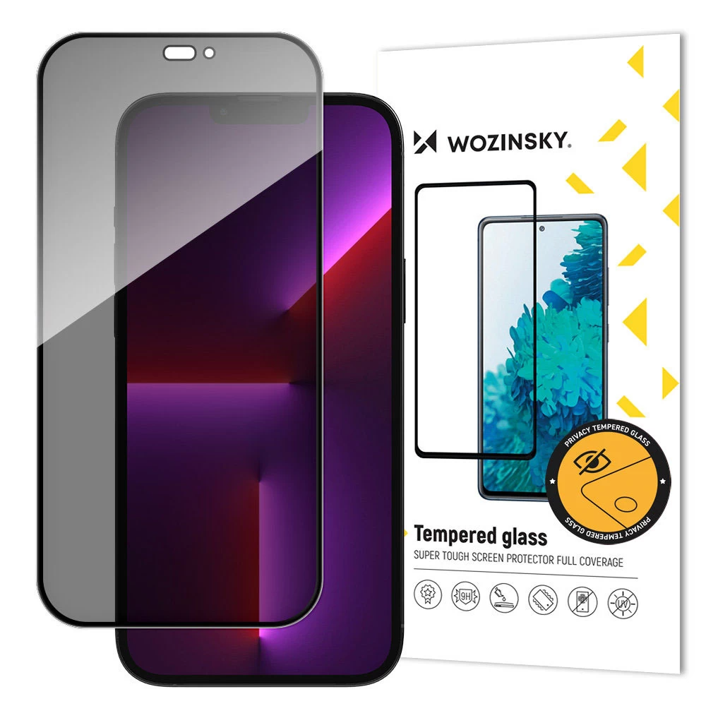 Protector de pantalla Privacy WZK AntiSpy para Apple iPhone 15 Pro, vidrio templado, adhesivo completo