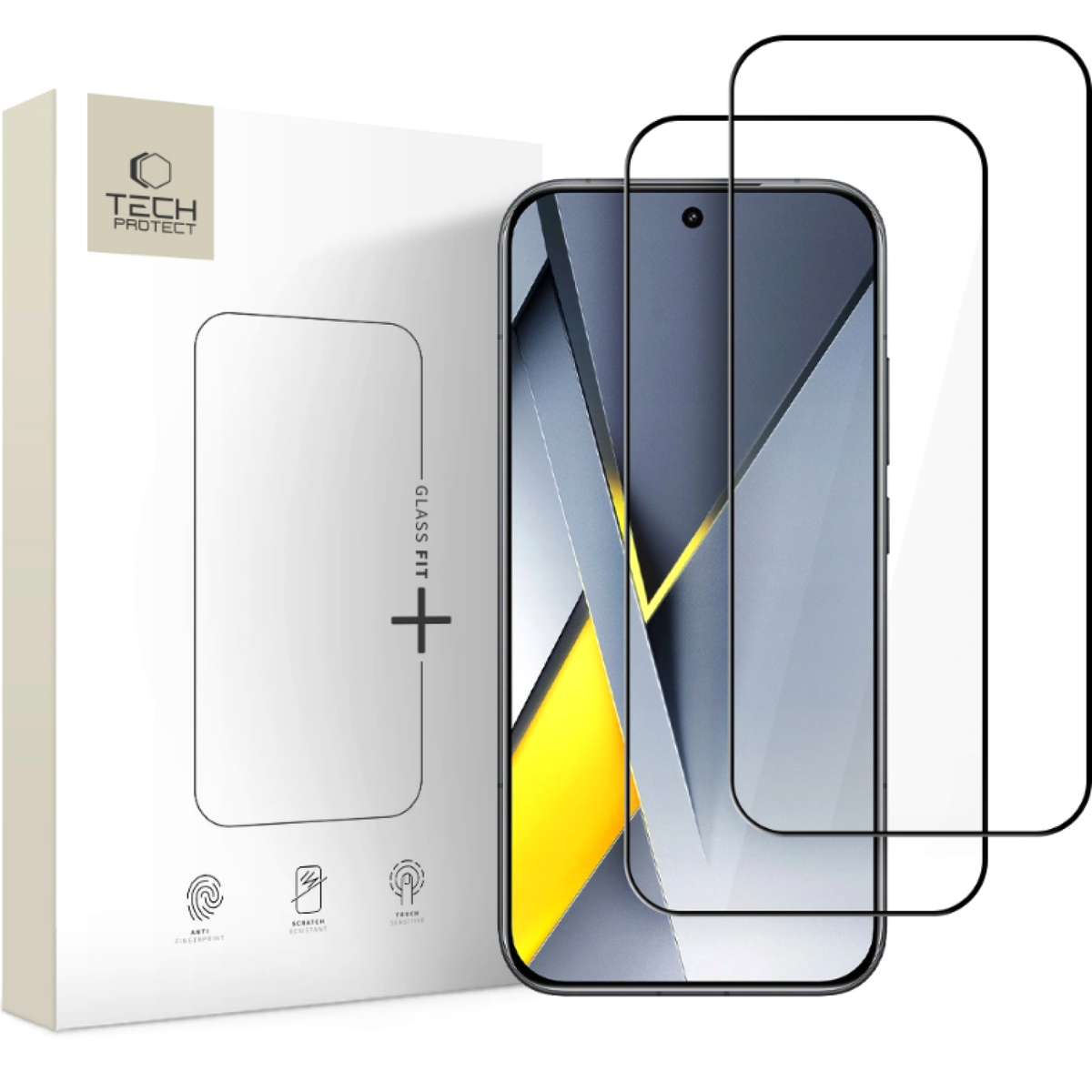 Protector de pantalla Tech-Protect FIT+ para Xiaomi Poco F8 Ultra, vidrio templado, adhesivo completo, set de 2 piezas, 2.5D, negro