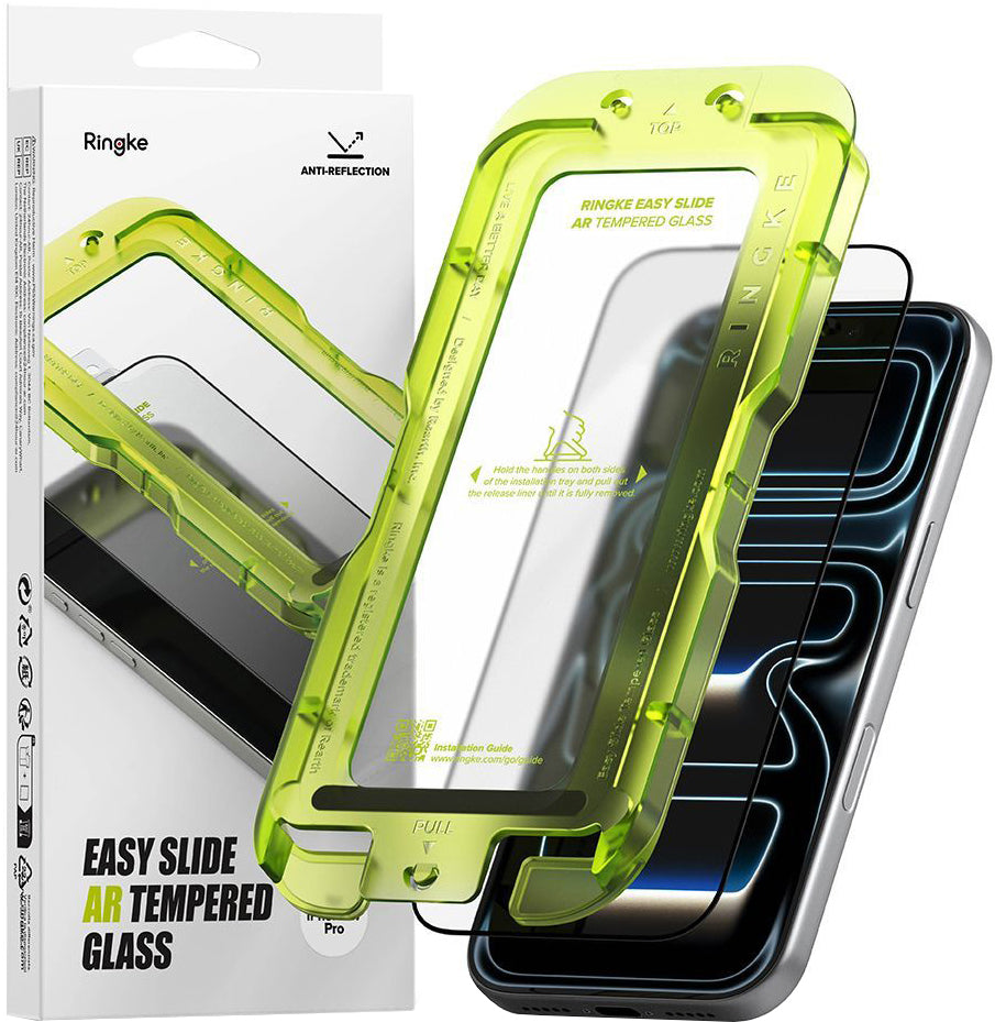 Protector de pantalla Ringke Easy Slide AR para Apple iPhone 17 Pro, vidrio templado, adhesivo completo, 2.5D, negro