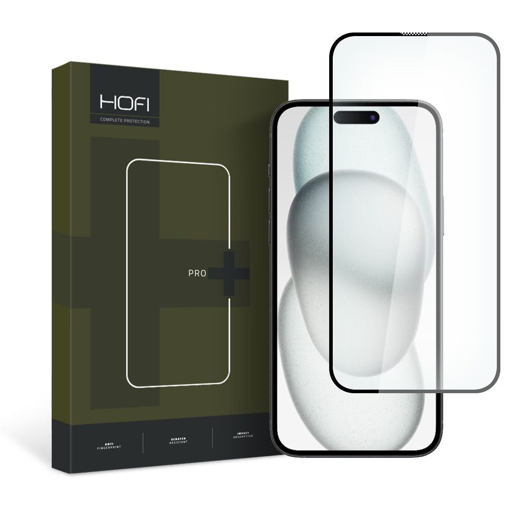 Protector de pantalla HOFI PRO+ para Apple iPhone 15, vidrio templado, adhesivo completo, 2.5D, negro
