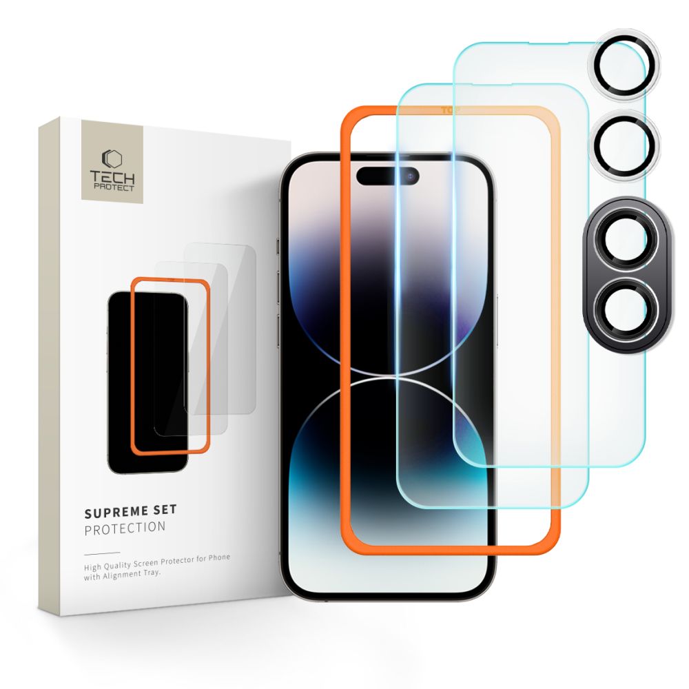 Tech-Protect Supreme Película Protectora de Pantalla Trasera y Cámara para Apple iPhone 16 Plus, Protección de Cristal, Pegamento Total