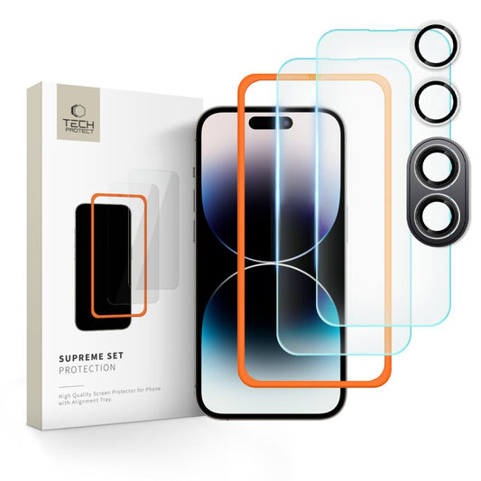 Tech-Protect Supreme Película Protectora de Pantalla Trasera y Cámara para Apple iPhone 16 Plus, Protección de Cristal, Pegamento Total