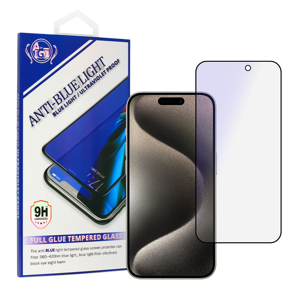 OEM Anti Blue Light Protector de Pantalla para Apple iPhone 16 Plus, Vidrio Blindado, Pegamento Completo, Negro