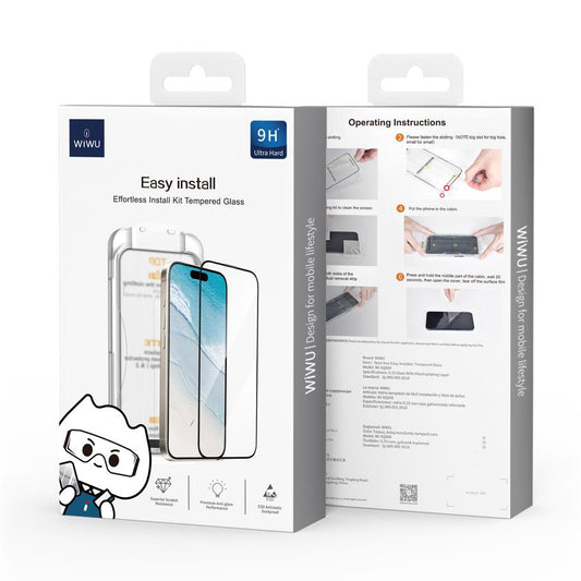 Protector de pantalla WiWu Wi-SQ008 para Apple iPhone 16 Pro, cristal protector, pegamento completo, negro