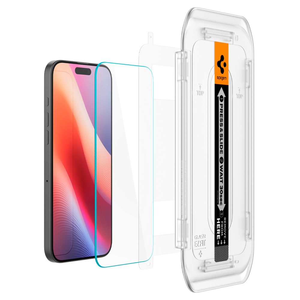 Protector de pantalla Spigen GlastR EZ FIT para Apple iPhone 17 Pro / 17 / 16 Pro, Cristal Templado, Adhesivo Completo, Set de 2 piezas