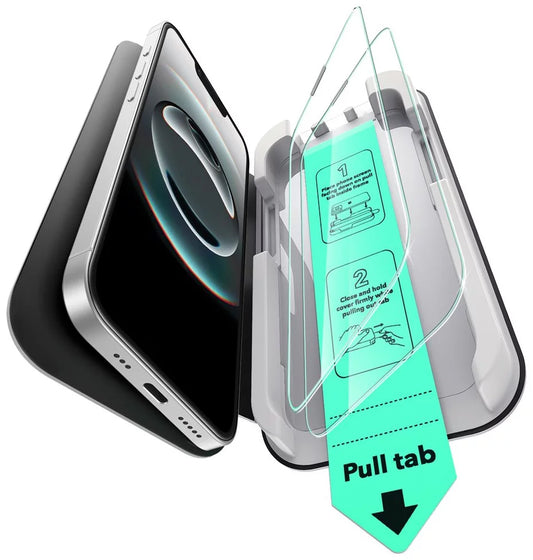 Protector de pantalla ESR Ultrafit para Apple iPhone 17e / 16e / 14 / 13 Pro, Cristal Templado, Full Glue, Set de 2 piezas