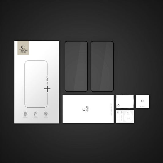 Protector de pantalla Tech-Protect FIT+ para Motorola Moto G56, Cristal Templado, Adhesivo Completo, Set de 2 piezas, 2.5D, Negro