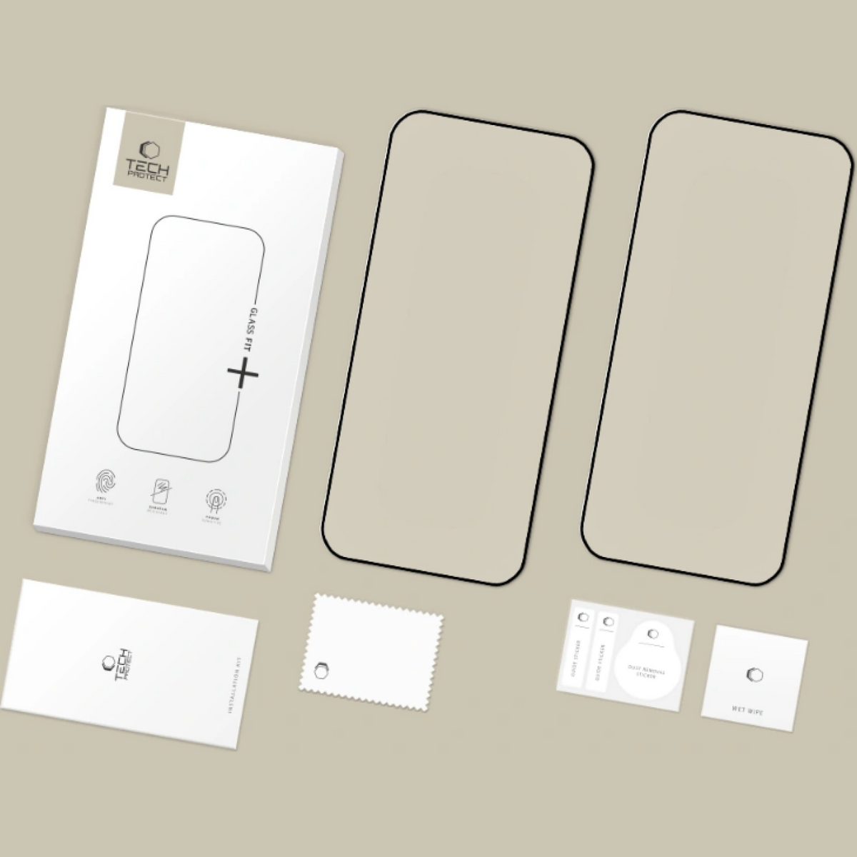 Protector de pantalla Tech-Protect FIT+ para Xiaomi Poco F8 Ultra, vidrio templado, adhesivo completo, set de 2 piezas, 2.5D, negro
