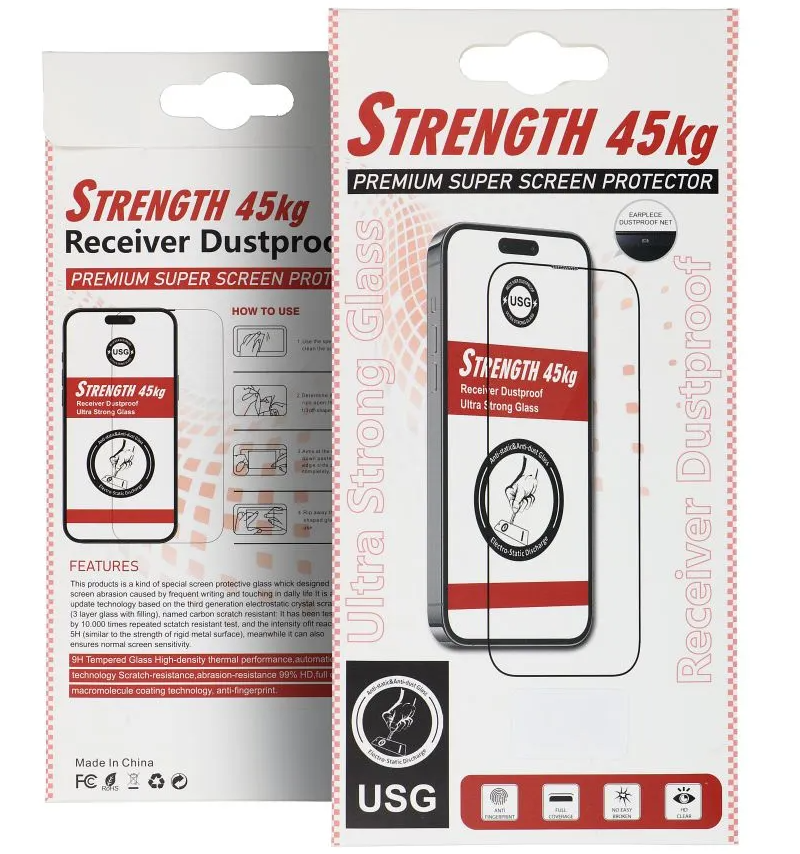 Protector de pantalla OEM Ultra Strong 45KG para Apple iPhone 11 Pro Max, vidrio templado, adhesivo completo, 2.5D, negro