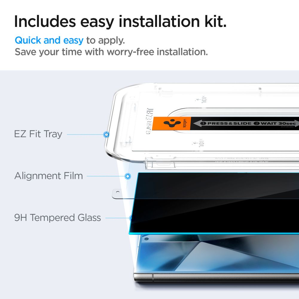 Spigen EZ FIT Privacy Protector de Pantalla para Samsung Galaxy S24 Ultra S928, Cristal Protector, Pegamento Completo, Juego 2 piezas