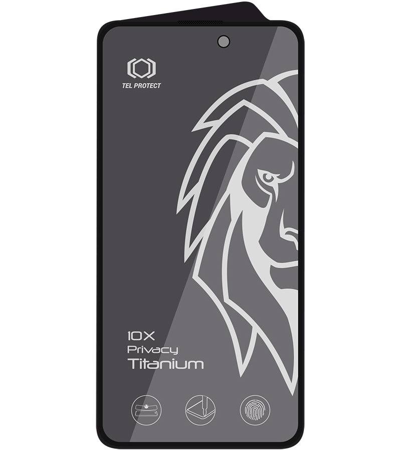 Protector de pantalla de privacidad Tel Protect 10X Plus Titanium para Apple iPhone 17 / 16 Pro, vidrio templado, adhesivo completo