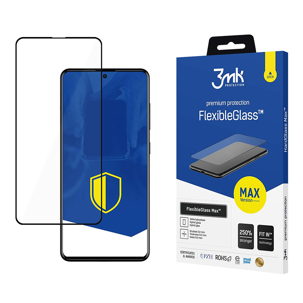 Protector de pantalla 3MK FlexibleGlass Max para Samsung Galaxy A52s 5G A528 / A52 5G A526 / A52 A525, Vidrio Flexible, Pegamento Completo, Negro