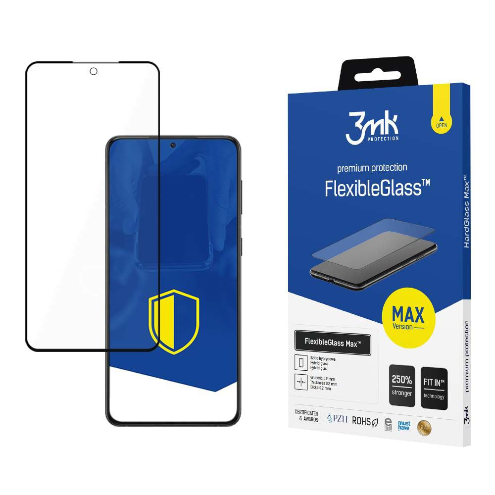 Protector de pantalla 3MK FlexibleGlass Max para Samsung Galaxy S24 S921, vidrio flexible, adhesivo completo, negro