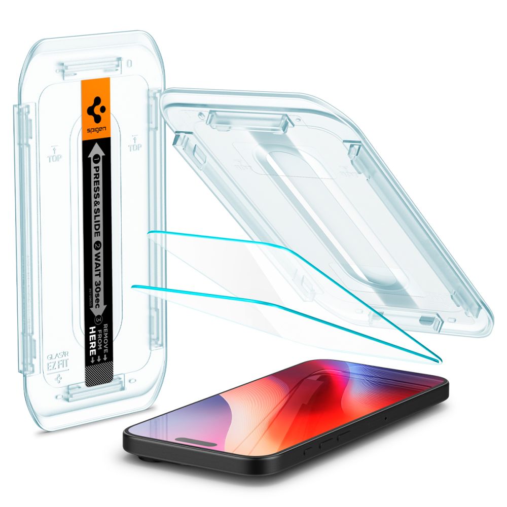 Spigen EZ FIT Protector de pantalla para Apple iPhone 16 Pro Max, con protección de vidrio, pegamento completo, juego de 2 piezas AGL07907 AGL07907