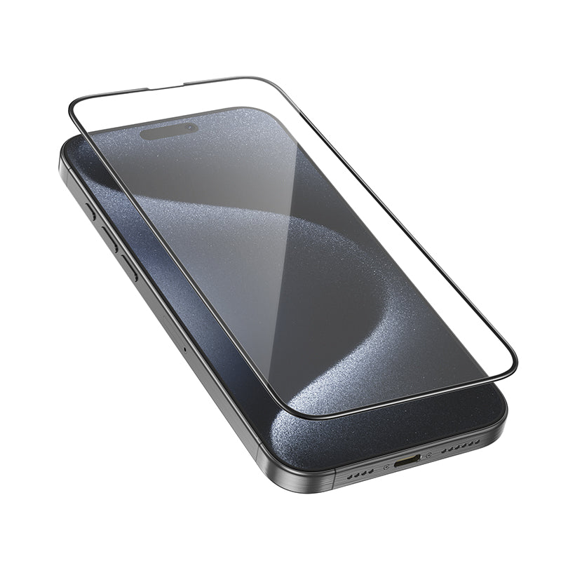 Protector de pantalla HOCO G16 para Apple iPhone 16 Pro Max, Cristal Templado, Full Glue, 5D, Negro.