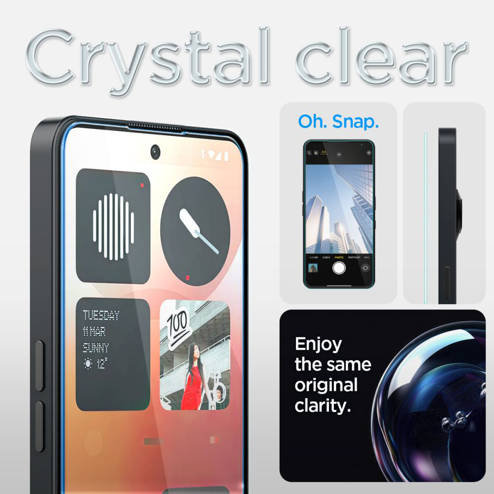 Protector de pantalla Clear Spigen GlastR EZ FIT para Nothing Phone (3a) / Phone (3a) Pro, Cristal Templado, Full Glue AGL09429