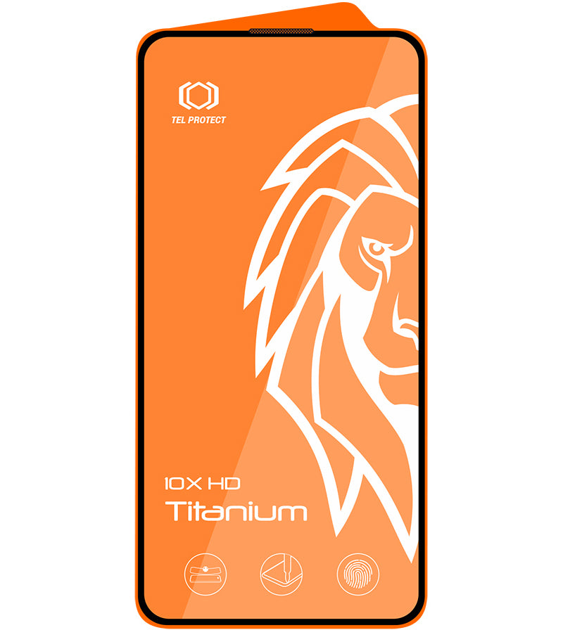 Protector de pantalla Tel Protect 10X HD Plus Titanium para Apple iPhone 17 / 16 Pro, cristal templado, adhesivo completo, negro