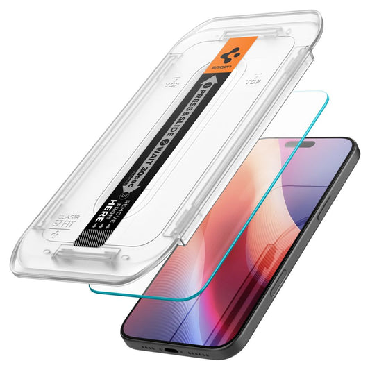Spigen EZ FIT Protector de pantalla para Apple iPhone 16 Pro Max, con protección de vidrio, pegamento completo, juego de 2 piezas AGL07907 AGL07907