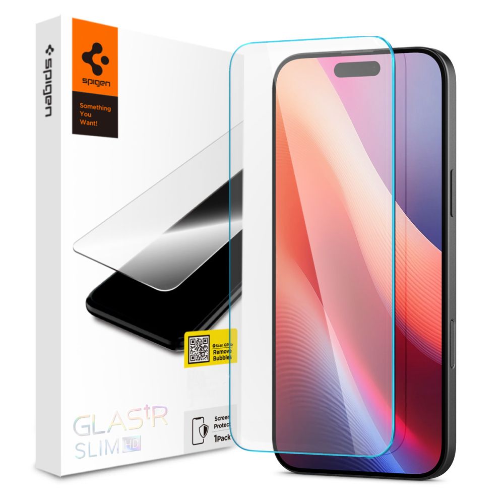 Protector de pantalla Spigen GlastrR Slim HD para Apple iPhone 16 / 15, Cristal Templado, Full Glue, 2.5D AGL06910