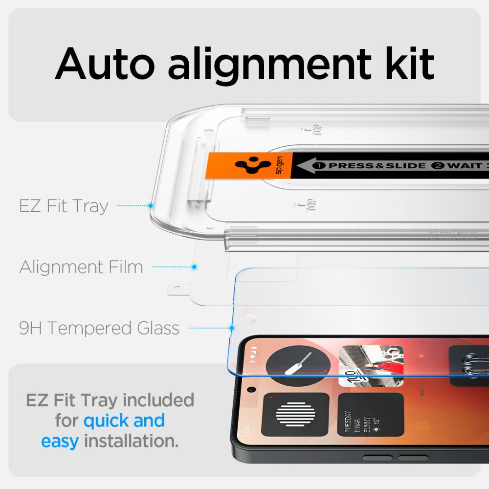 Protector de pantalla Clear Spigen GlastR EZ FIT para Nothing Phone (3a) / Phone (3a) Pro, Cristal Templado, Full Glue AGL09429