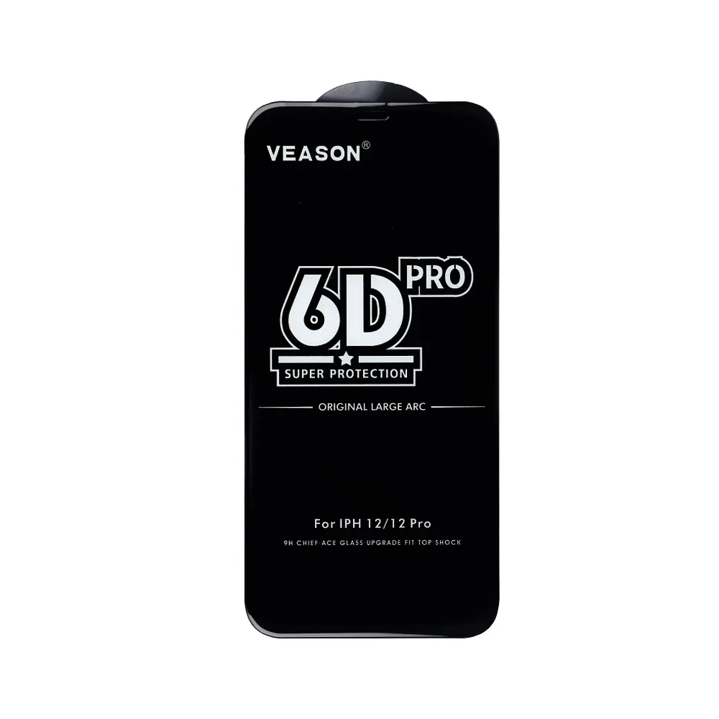 Protector de pantalla Veason PRO para Apple iPhone 17 / 16 Pro, vidrio templado, adhesivo completo, 6D, negro