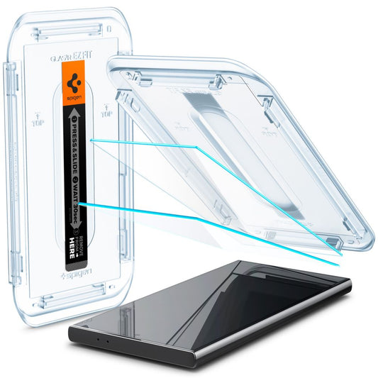 Spigen EZ FIT Protector de Pantalla para Samsung Galaxy S24 Ultra S928, Cristal Protegido, Pegamento Completo, Juego 2 piezas