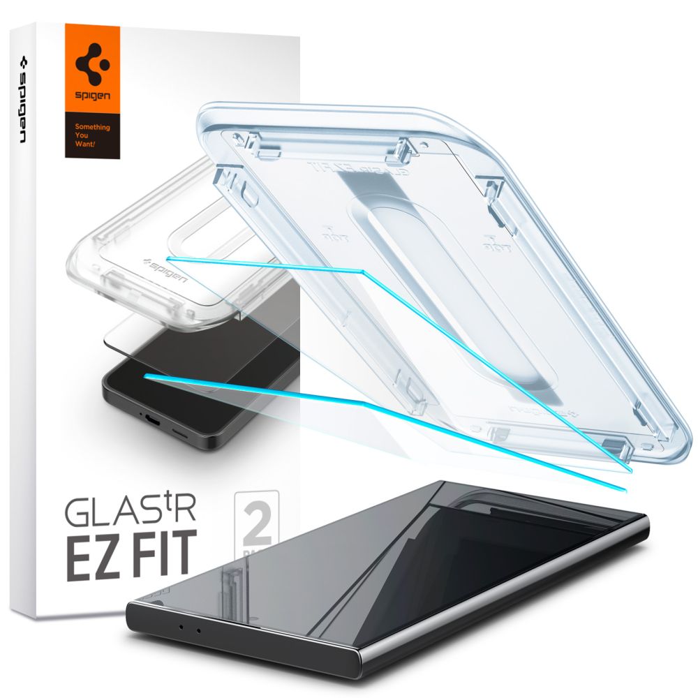 Spigen EZ FIT Protector de Pantalla para Samsung Galaxy S24 Ultra S928, Cristal Protegido, Pegamento Completo, Juego 2 piezas