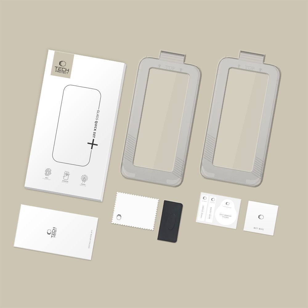 Protector de pantalla Tech-Protect Quick Set+ para Apple iPhone 17, Cristal Templado, Full Glue, Set de 2 piezas, Negro