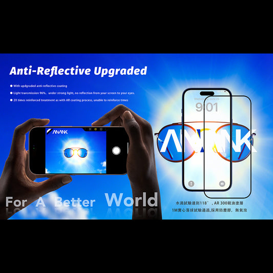 Protector de pantalla Anank Anti Reflection para Apple iPhone 17 Pro, Cristal Templado, Full Glue, 2.5D, Negro
