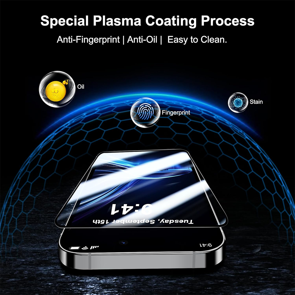 Protector de pantalla Blueo Anti-Rotura para Apple iPhone 15 Pro, Vidrio Templado, Pegamento Completo, Negro