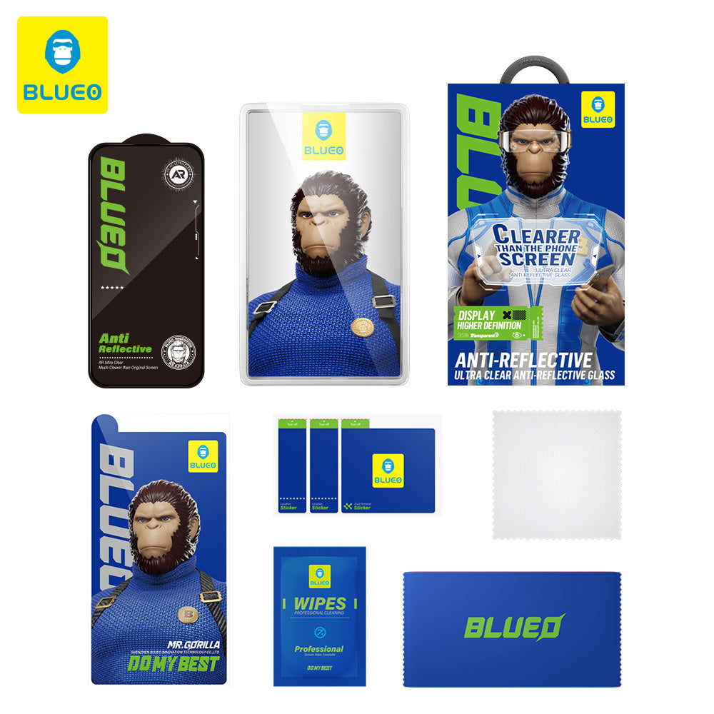 Protector de pantalla Blueo Anti-Reflective HD para Apple iPhone 15 Pro, vidrio templado, adhesivo completo, negro