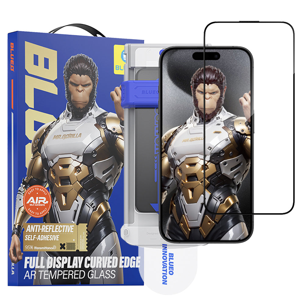Protector de pantalla Blueo AR Applicator Pro para Apple iPhone 16 Pro, vidrio templado, adhesivo completo, 3D, negro