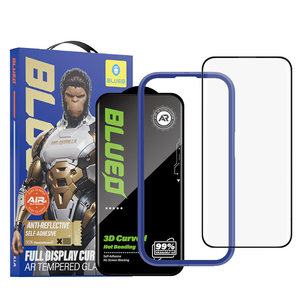 Protector de pantalla Blueo AR para Apple iPhone 16 Pro, vidrio templado, adhesivo completo, 3D, negro