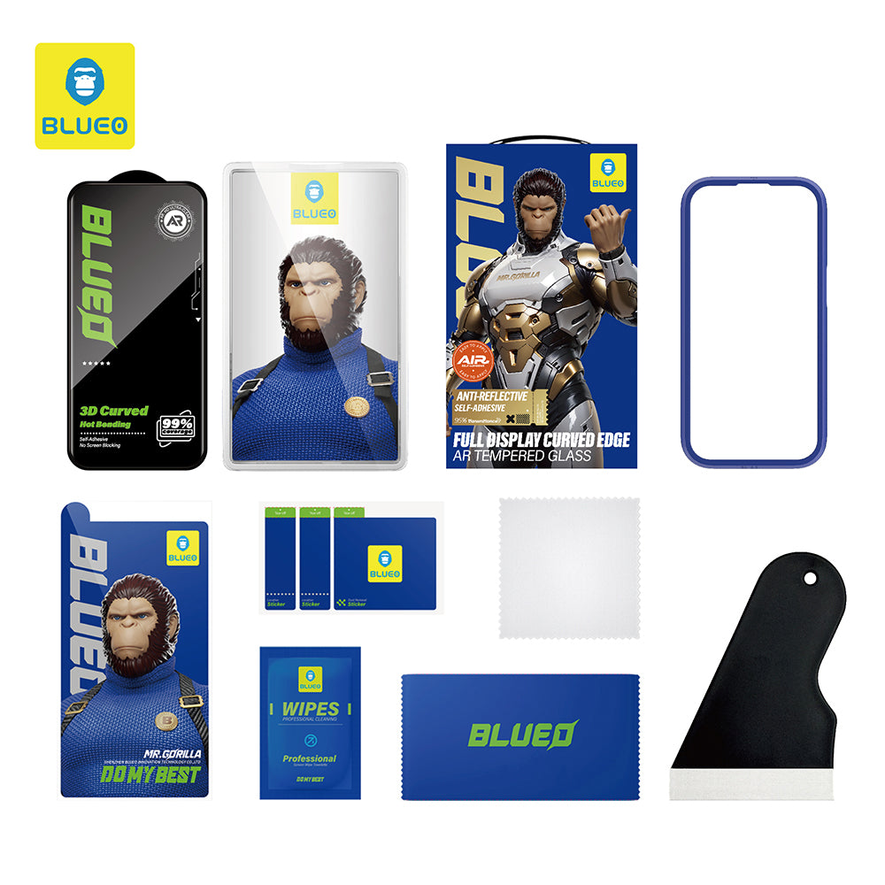 Protector de pantalla Blueo AR para Apple iPhone 16 Pro, vidrio templado, adhesivo completo, 3D, negro
