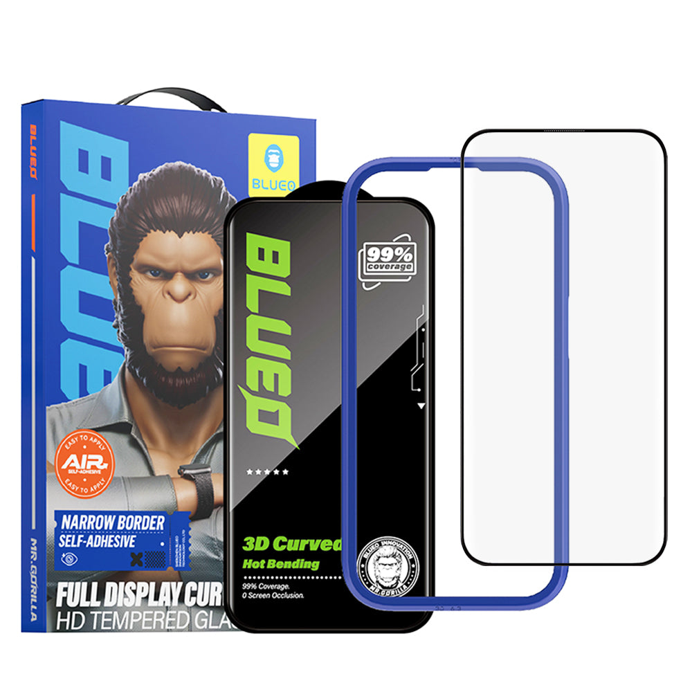 Protector de pantalla Blueo HD para Apple iPhone 16 Pro, vidrio templado, adhesivo completo, 3D, negro