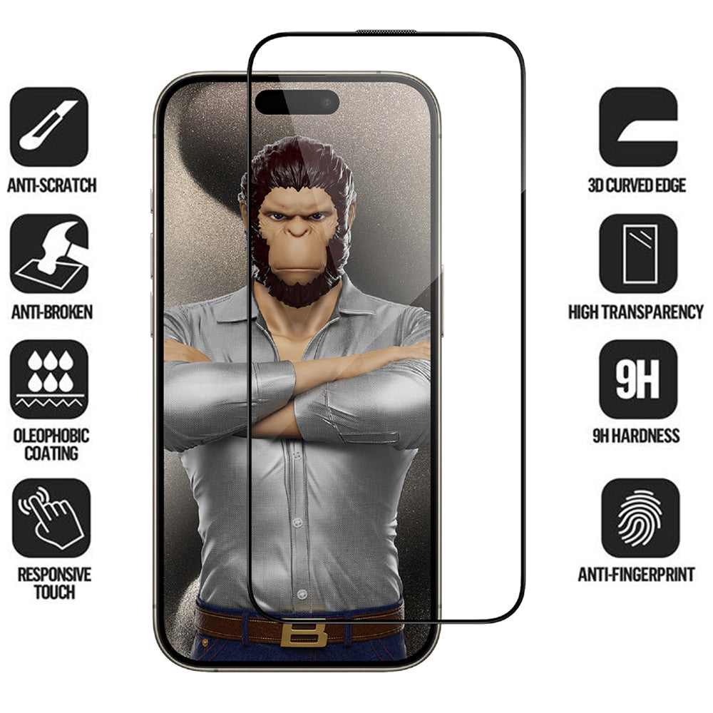 Protector de pantalla Blueo HD para Apple iPhone 16 Pro, vidrio templado, adhesivo completo, 3D, negro