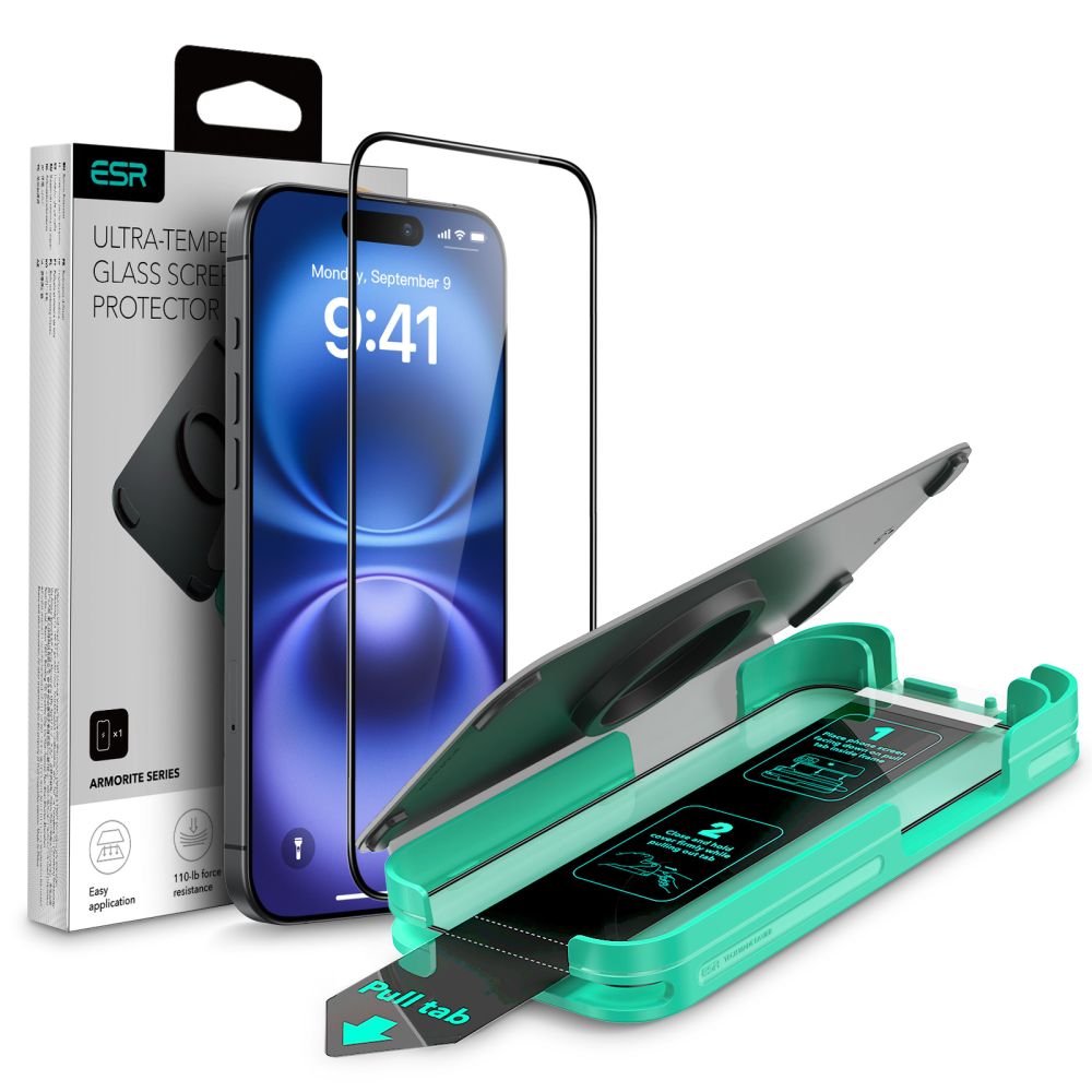 Protector de pantalla ESR Armorite para Apple iPhone 16 Plus / 15 Plus, Cristal Templado, Full Glue, Negro