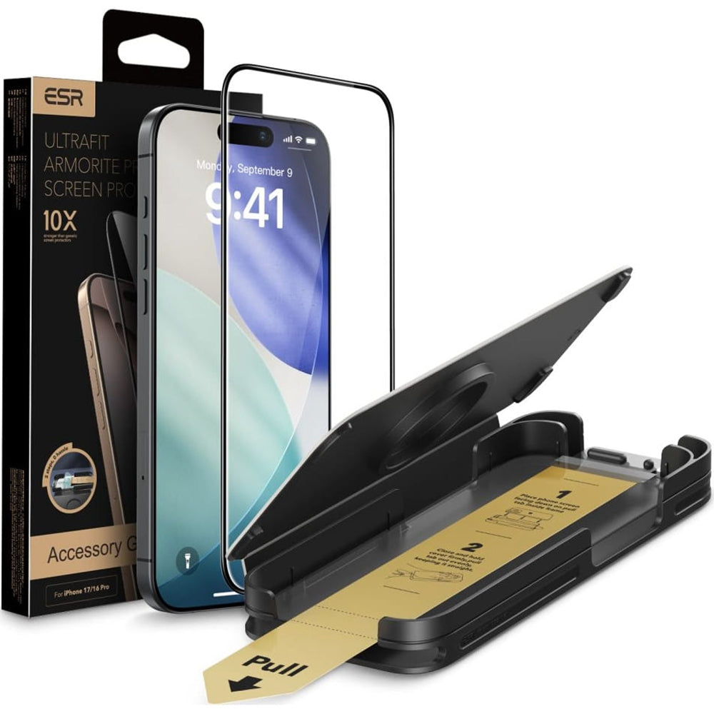 Protector de pantalla ESR Armorite Pro UltraFit para Apple iPhone 18 Pro / 17 Pro, vidrio templado, adhesivo completo, negro