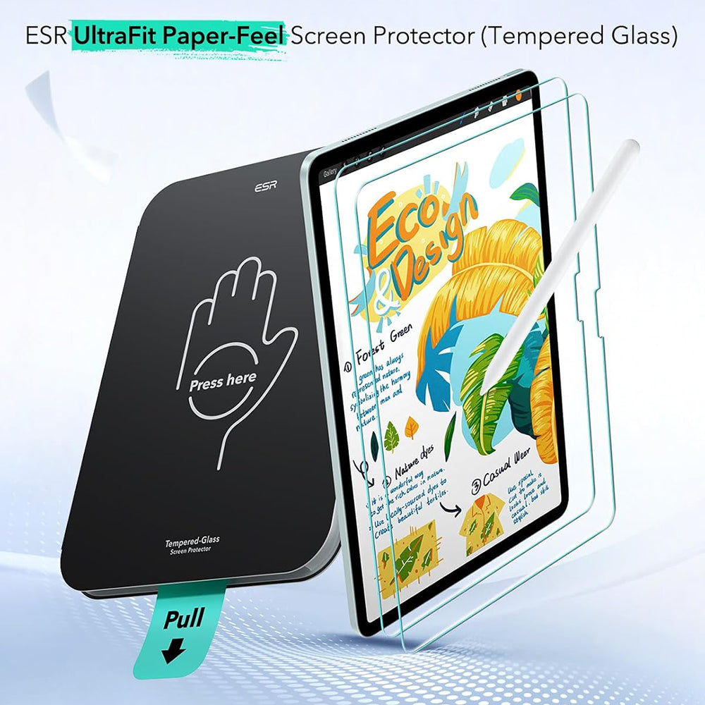 Folie de protección de pantalla ESR Paper Feel UltraFit para Apple iPad (2025) / (2022), Plástico, Set de 2 piezas