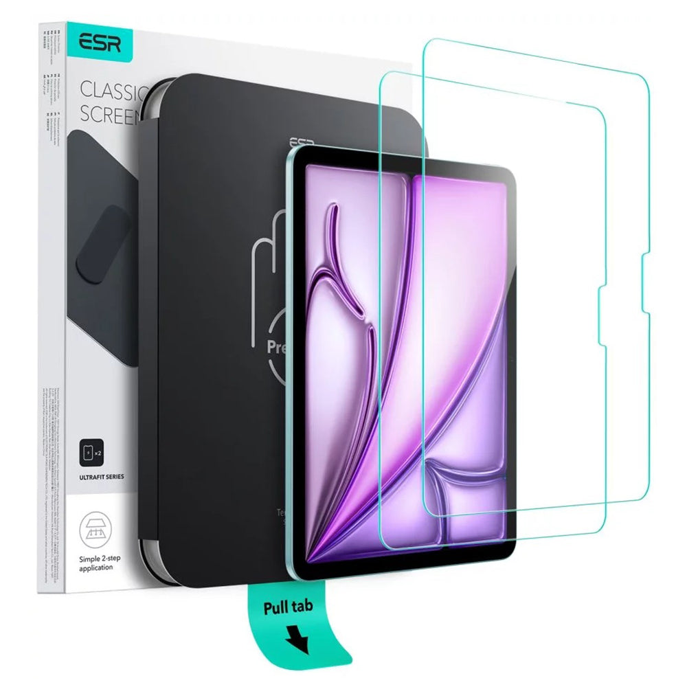 Protector de pantalla ESR UltraFit para Apple iPad Air 13 (2026) / Pro 13 (2025), vidrio templado, adhesivo completo, set de 2 piezas