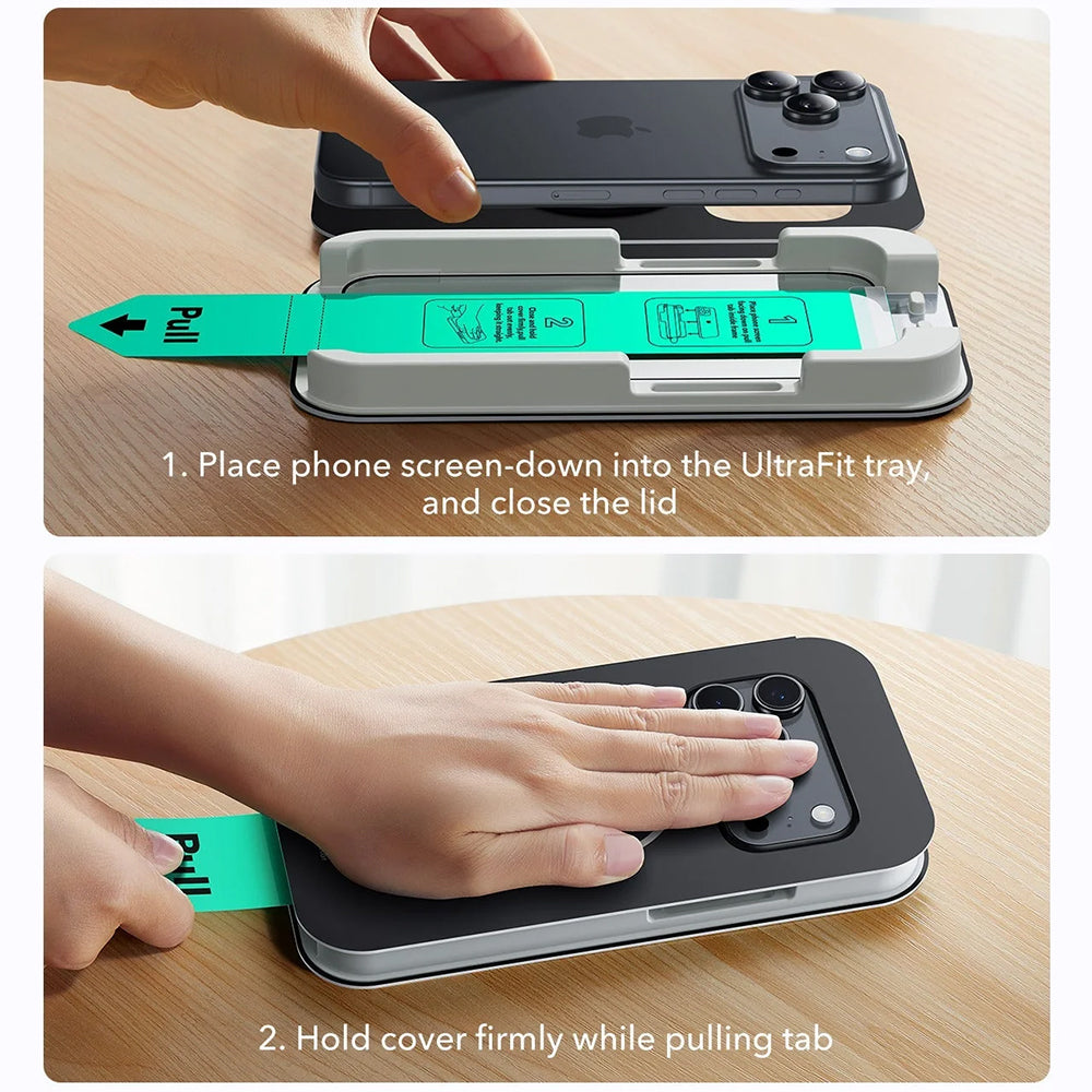 Protector de pantalla ESR UltraFit para Apple iPhone 17 Pro Max, Cristal Templado, Full Glue, Set de 3 piezas.