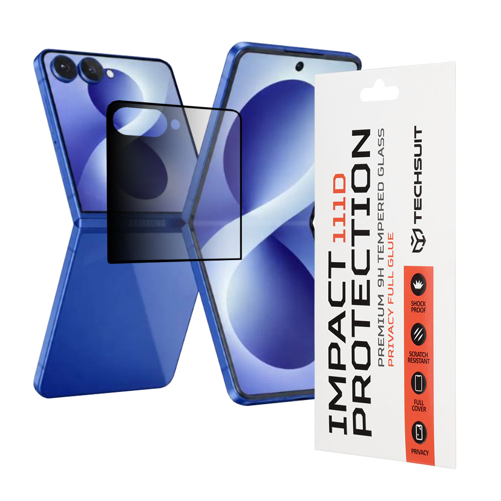 Protector de pantalla exterior Privacy Techsuit para Samsung Galaxy Z Flip8 F776, vidrio templado, adhesivo completo, 111D