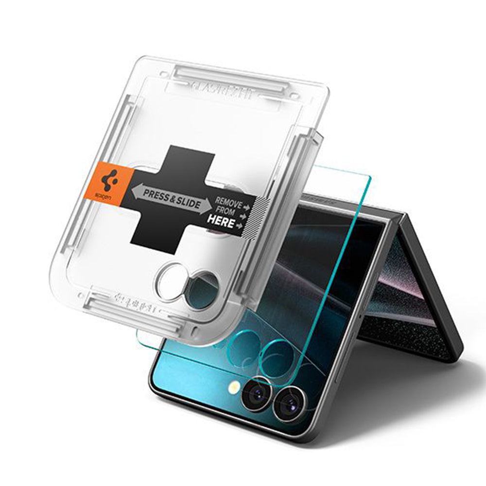 Protector de pantalla exterior Spigen GlastR EZ FIT para Samsung Galaxy Z Flip7 F766, Cristal Templado, Adhesivo Completo, Set de 2 piezas AGL09585