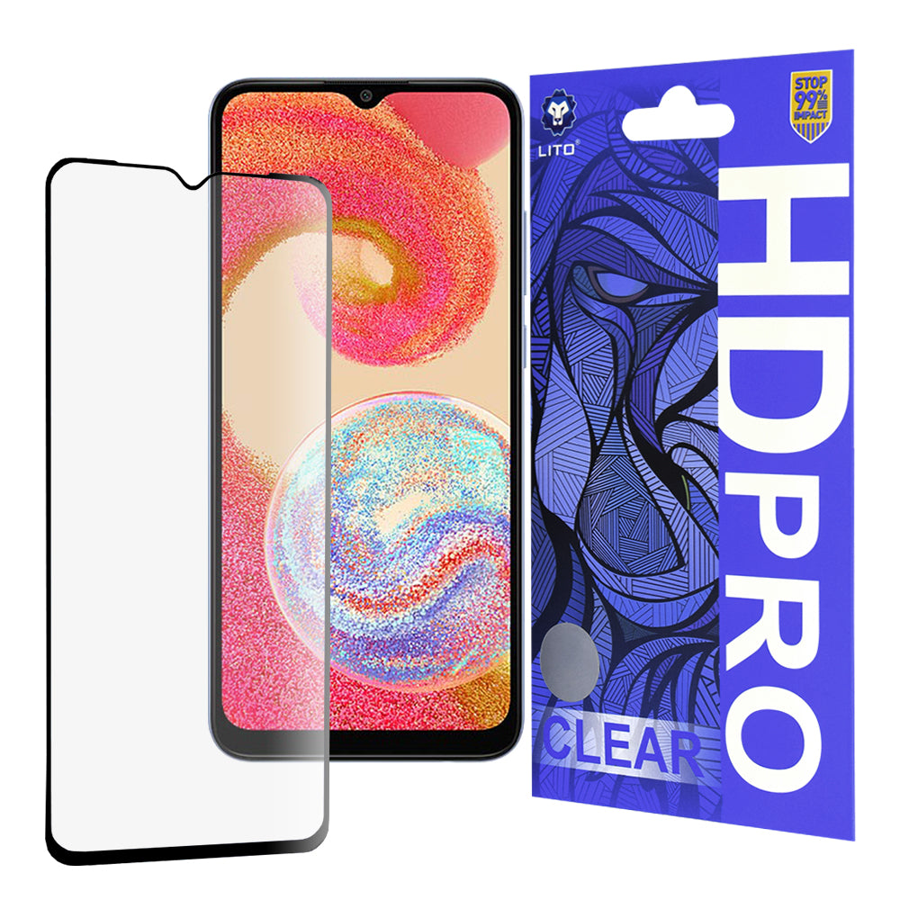 Protector de pantalla Lito HD Pro Clear para Samsung Galaxy A04e A042 / M04 M045, vidrio templado, adhesivo completo, negro