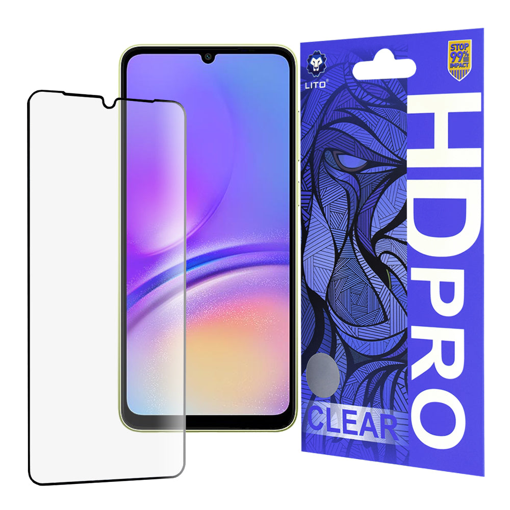 Protector de pantalla Lito HD Pro Clear para Samsung Galaxy A05 A055, vidrio templado, adhesivo completo, negro