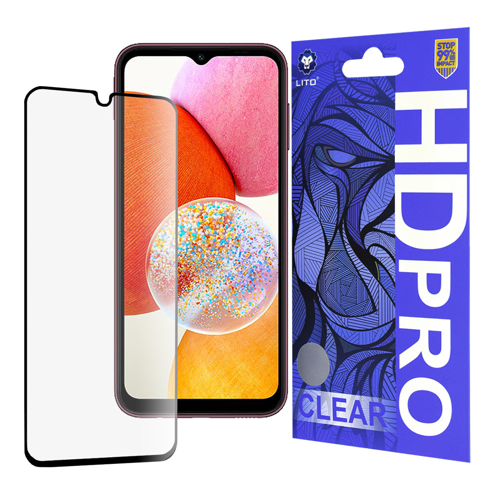 Protector de pantalla Lito HD Pro Clear para Samsung Galaxy A14 A145 / A14 5G A146, vidrio templado, adhesivo completo, negro