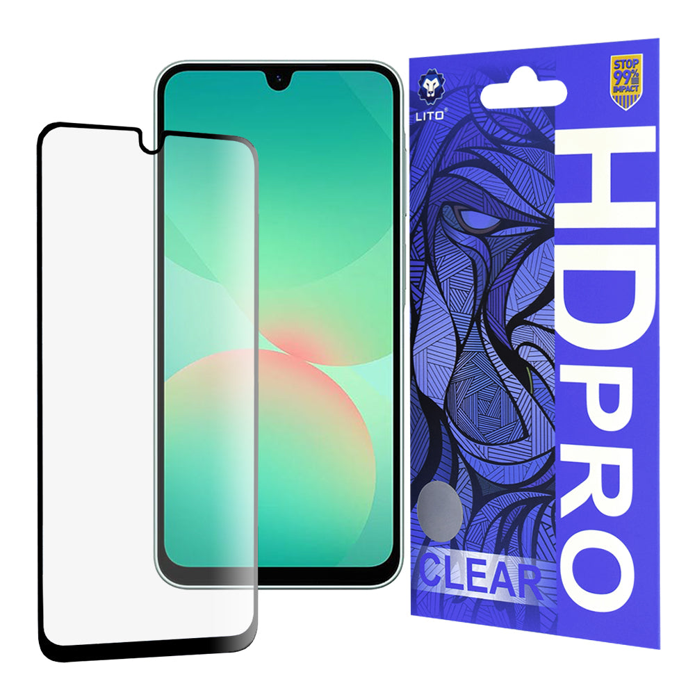 Protector de pantalla Lito HD Pro Clear para Samsung Galaxy A26 A266, vidrio templado, adhesivo completo, negro
